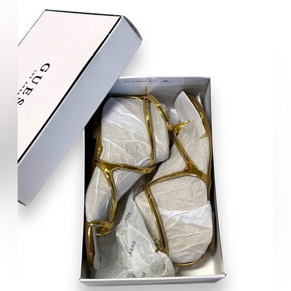 Guess brand gold shiny gladiator style strappy flat ankle sandals 6M boho glam - Picture 2 of 5